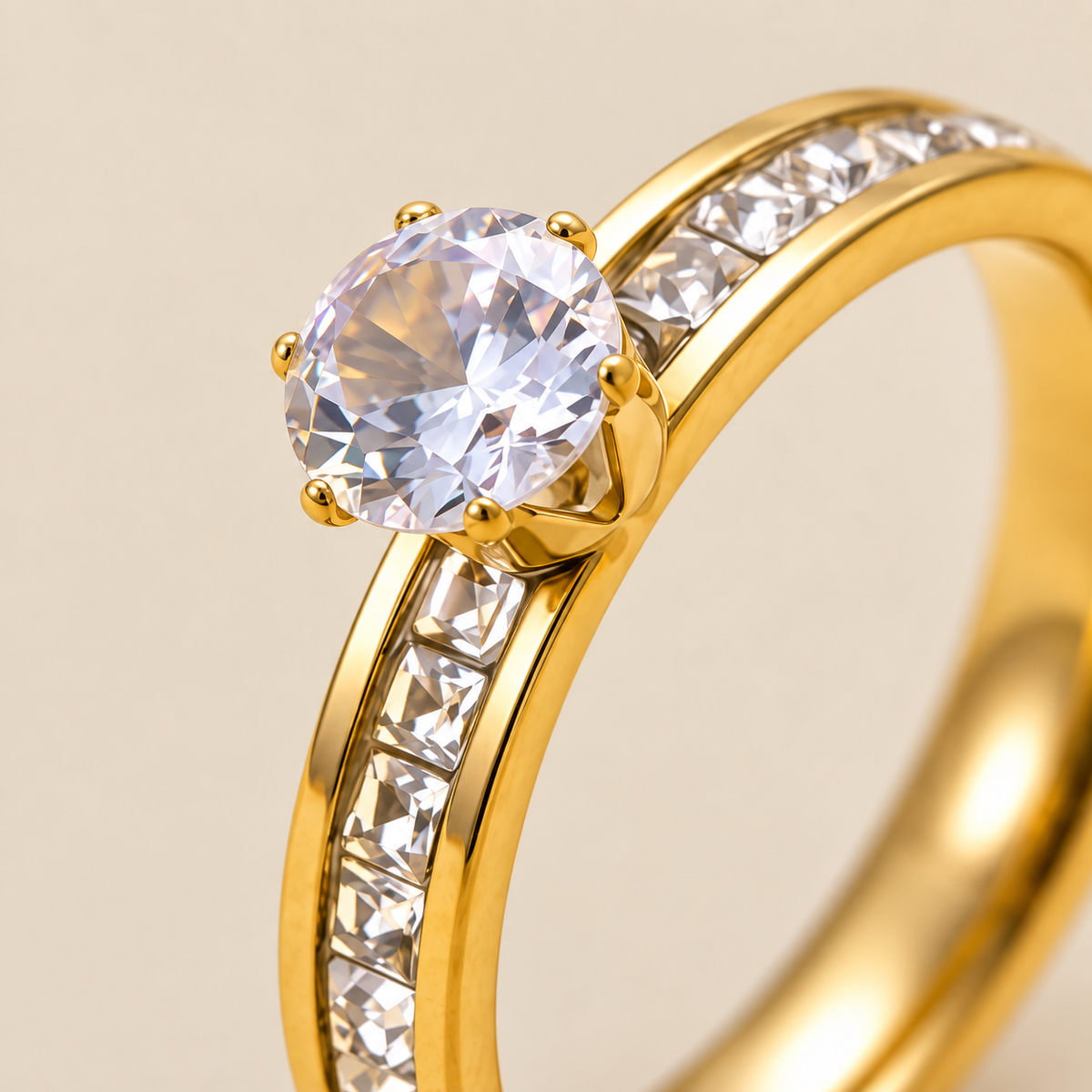 Classic Solitaire multi-Zircon Ring | 18K PVD Gold Plated- For Women | Includes: Ring
