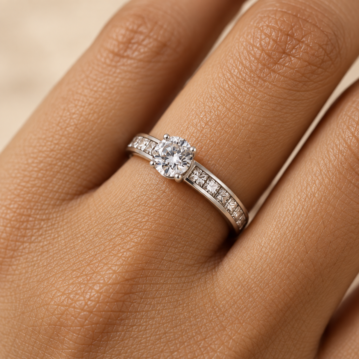 Classic Silverish Solitaire multi-Zircon Ring | PVD Plated Steel- For Women | Includes: Ring