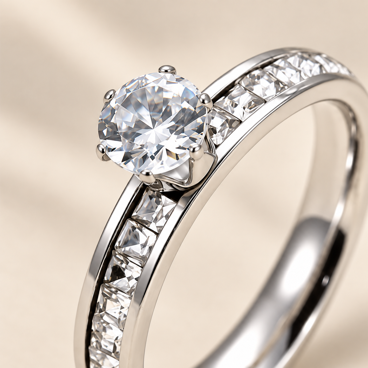 Classic Silverish Solitaire multi-Zircon Ring | PVD Plated Steel- For Women | Includes: Ring