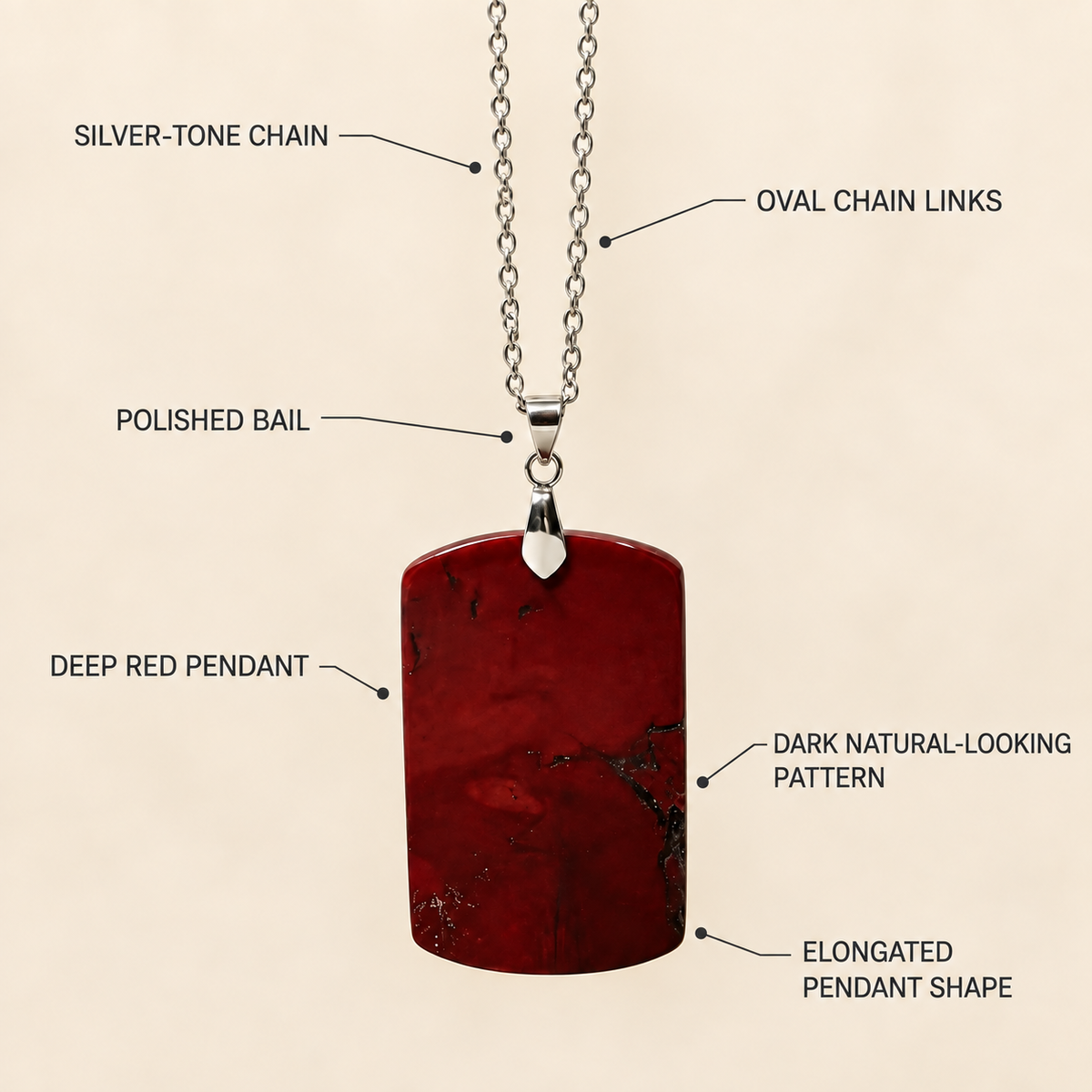 Vitality Red Jasper REAL Stone BOLD Necklace | Stainless Steel - For Women | Includes: Necklace