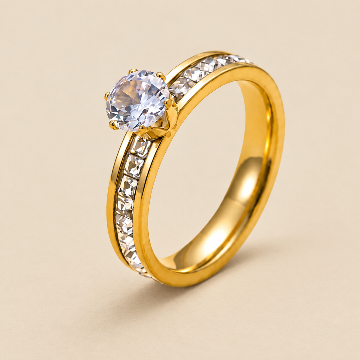 Classic Solitaire multi-Zircon Ring | 18K PVD Gold Plated- For Women | Includes: Ring