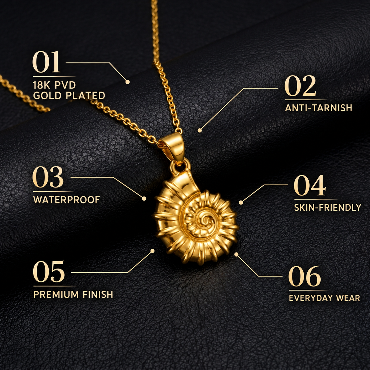 Coastal Spiral SHELL Necklace | Gold-Tone - For Women | Includes: Necklace