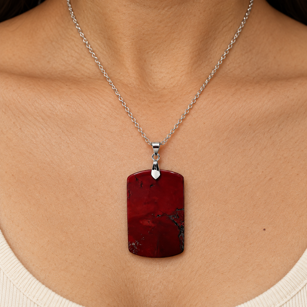 Vitality Red Jasper REAL Stone BOLD Necklace | Stainless Steel - For Women | Includes: Necklace