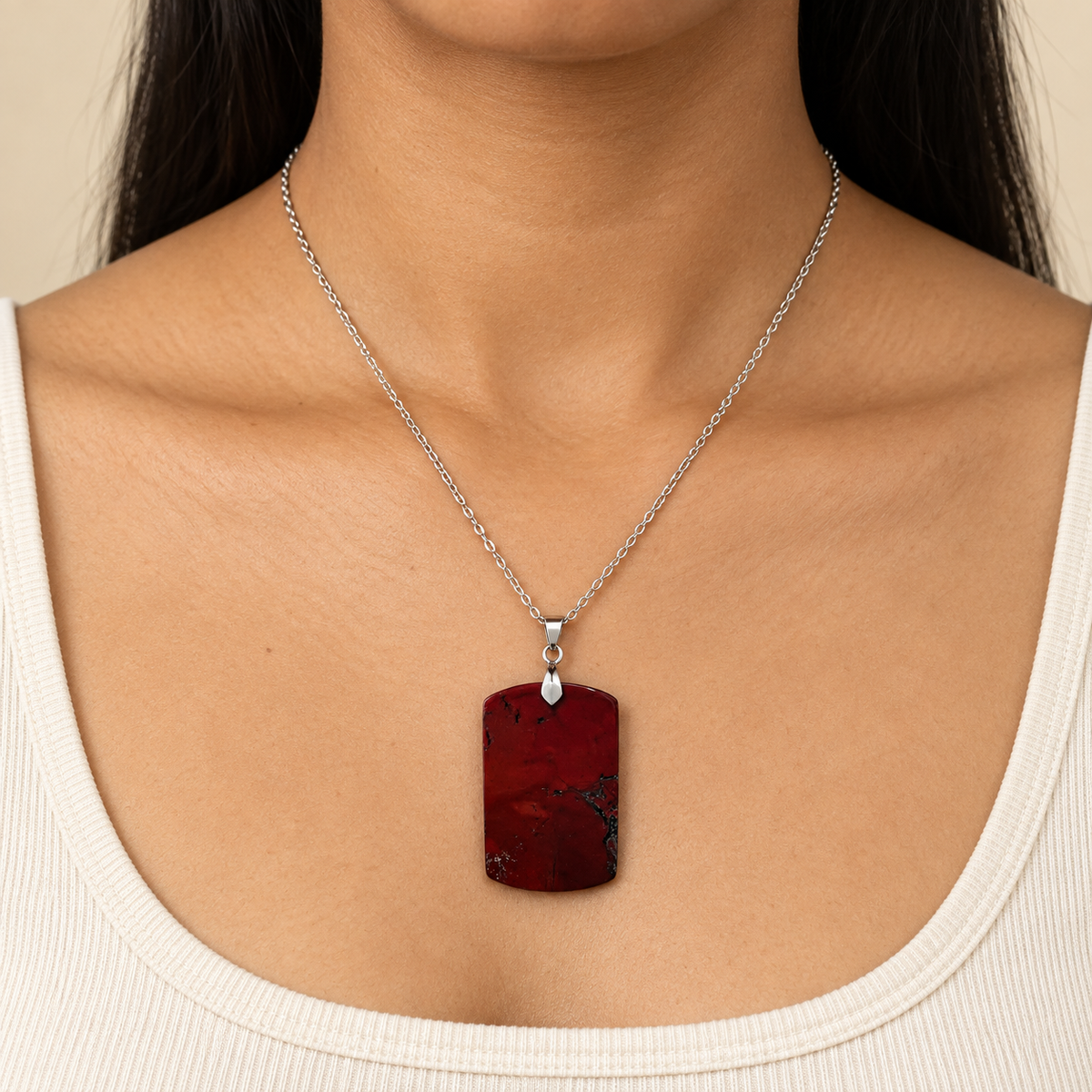 Vitality Red Jasper REAL Stone BOLD Necklace | Stainless Steel - For Women | Includes: Necklace