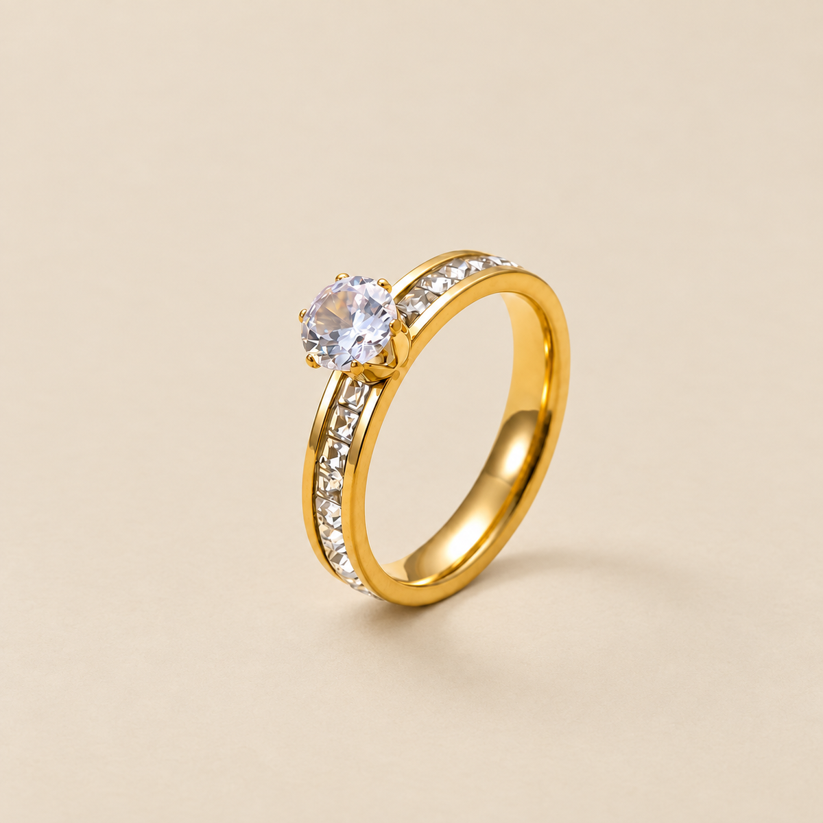 Classic Solitaire multi-Zircon Ring | 18K PVD Gold Plated- For Women | Includes: Ring