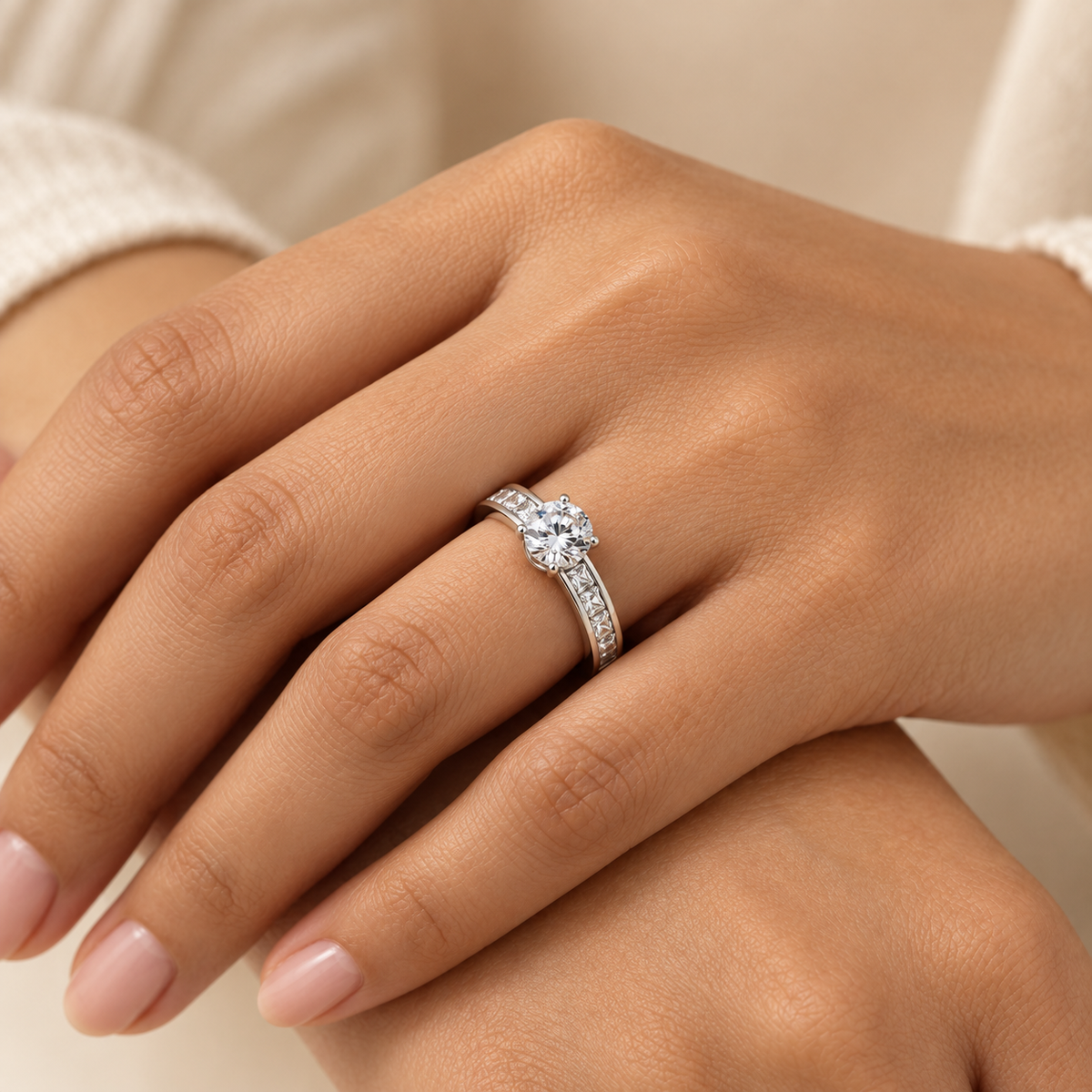 Classic Silverish Solitaire multi-Zircon Ring | PVD Plated Steel- For Women | Includes: Ring