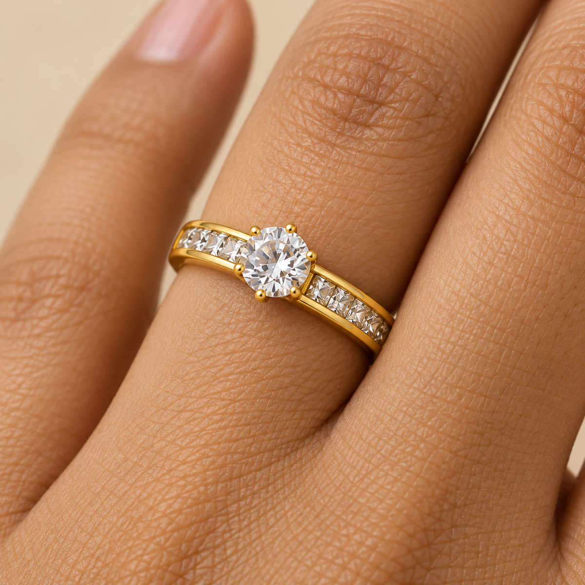 Classic Solitaire multi-Zircon Ring | 18K PVD Gold Plated- For Women | Includes: Ring