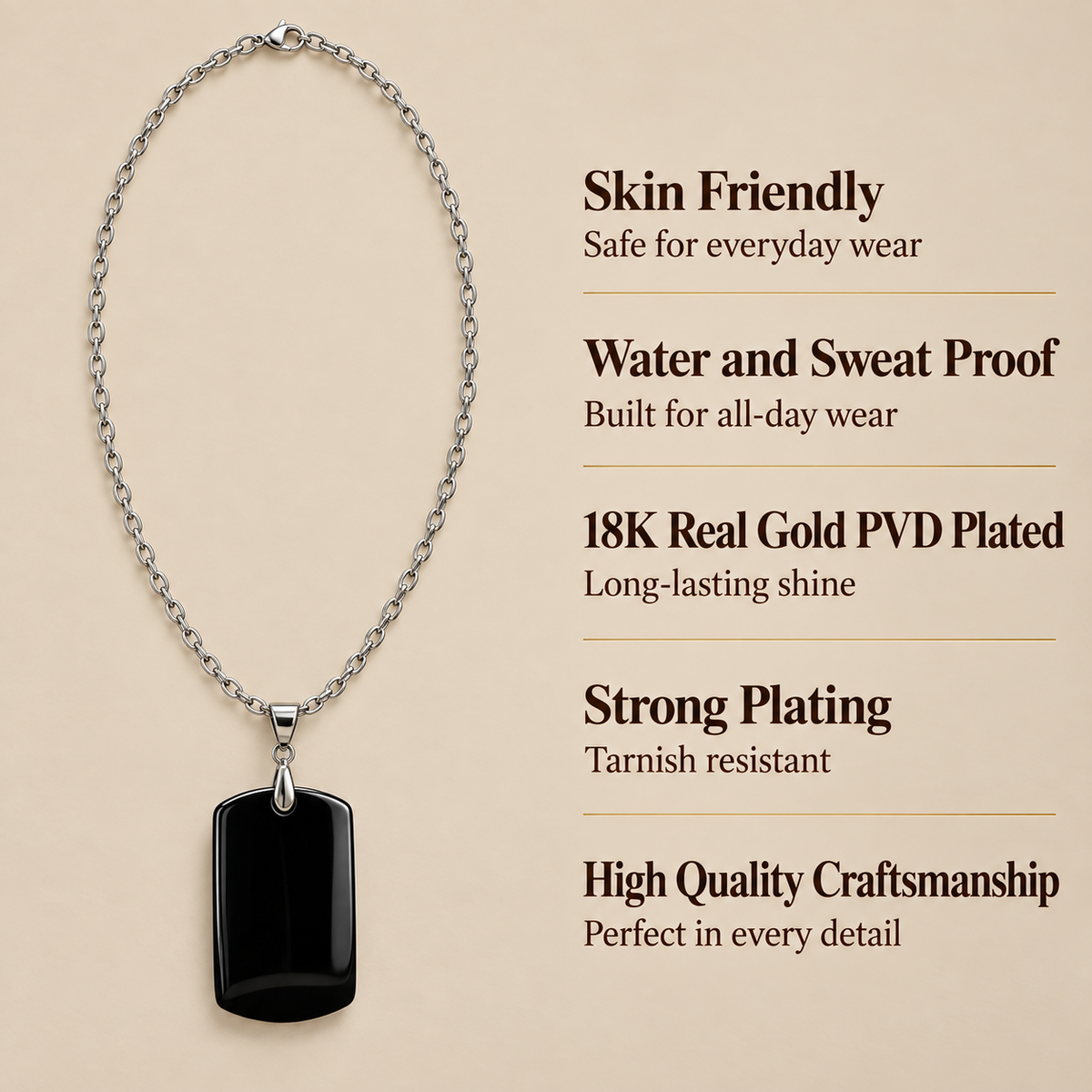 Strength Black Onyx REAL Stone BOLD Necklace | Stainless Steel - For Women | Includes: Necklace