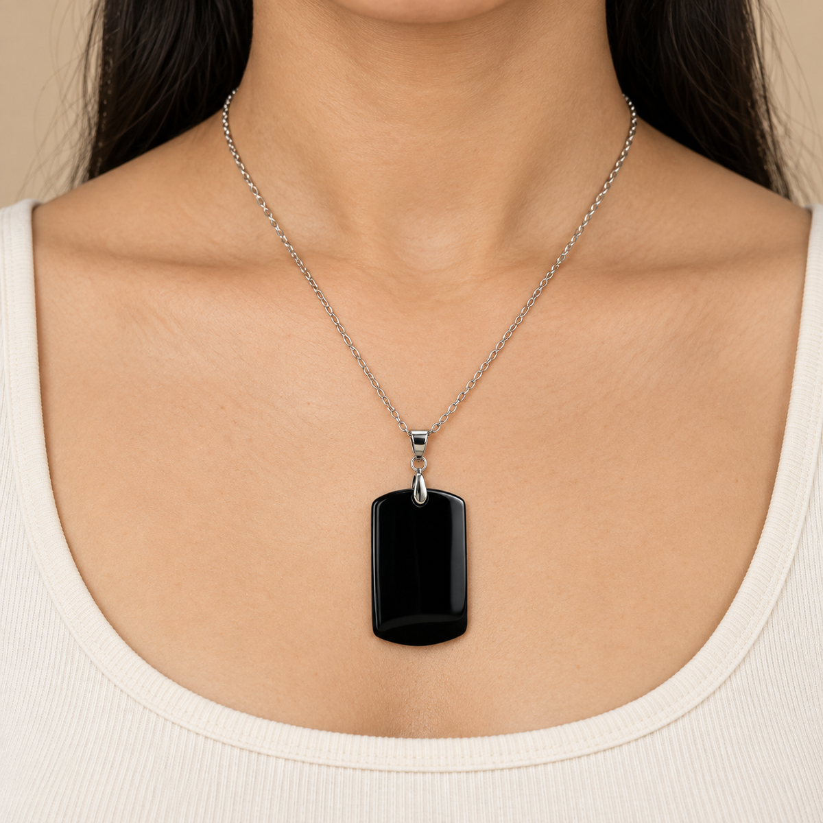 Strength Black Onyx REAL Stone BOLD Necklace | Stainless Steel - For Women | Includes: Necklace