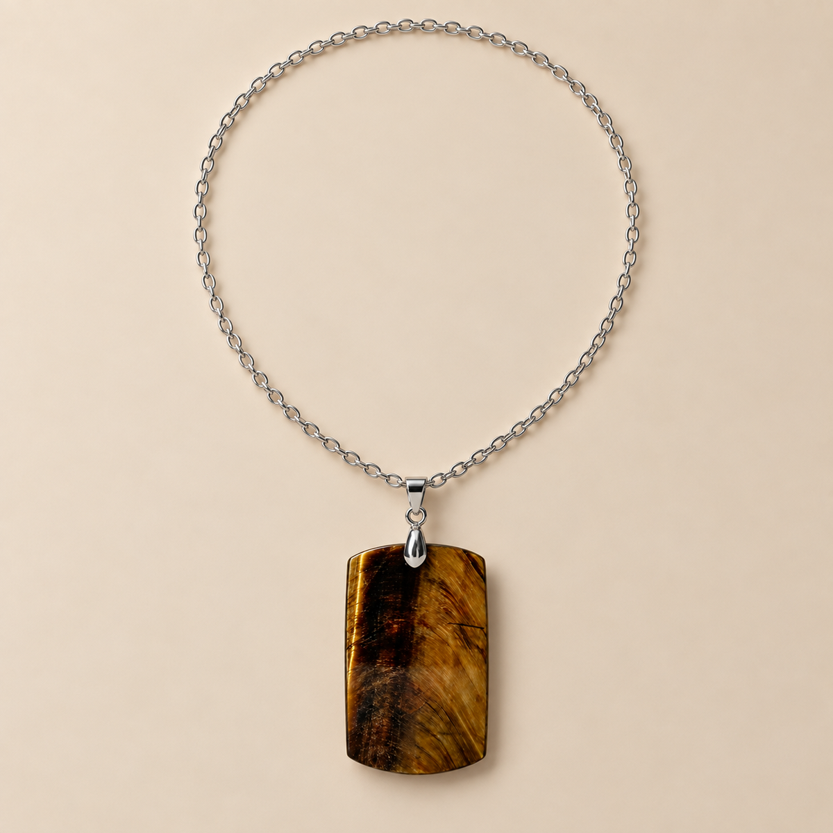 Courage Tiger Eye REAL Stone BOLD Necklace | Stainless Steel - For Women | Includes: Necklace