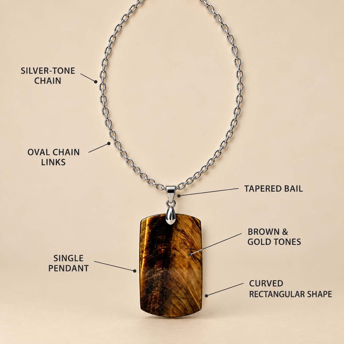 Courage Tiger Eye REAL Stone BOLD Necklace | Stainless Steel - For Women | Includes: Necklace