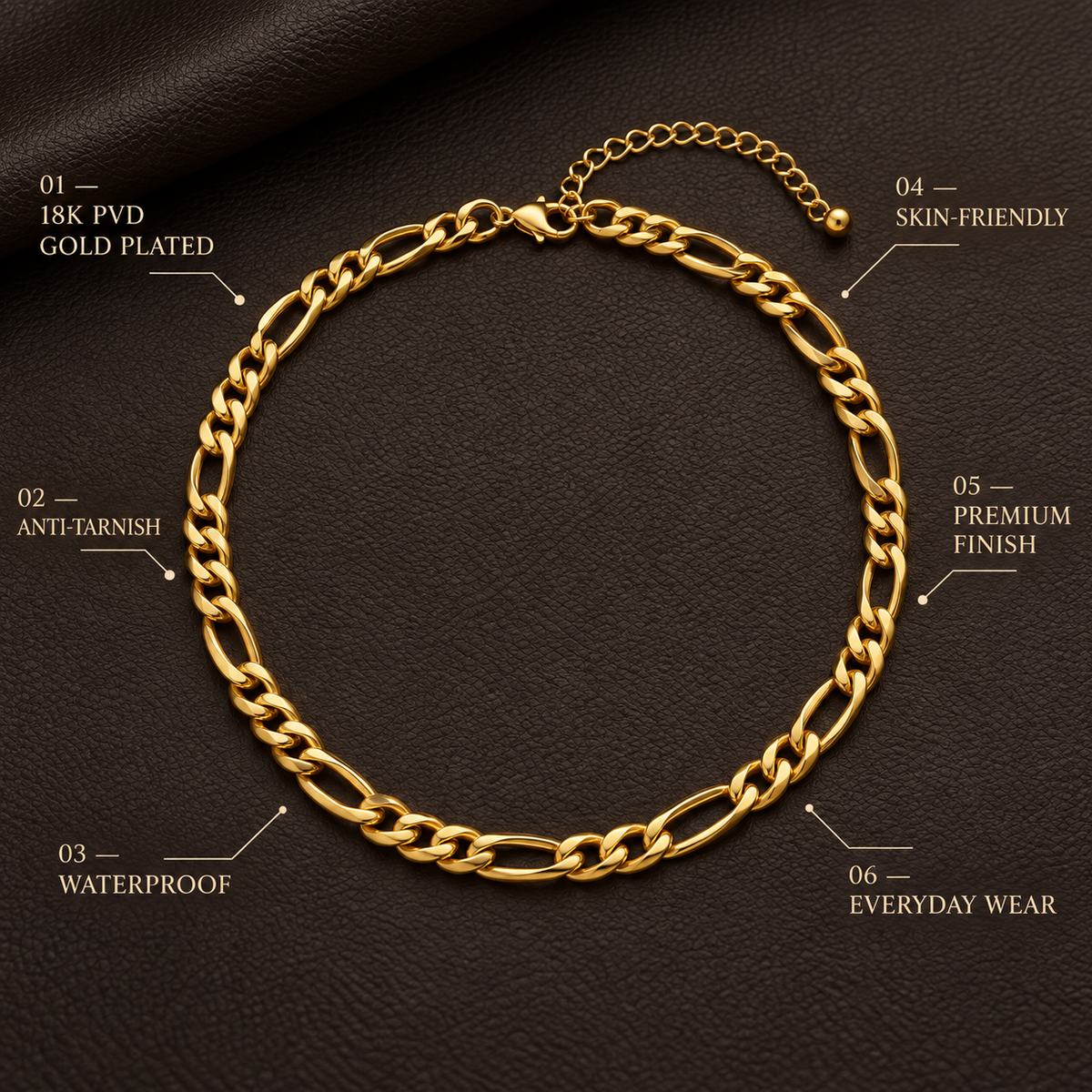 Statement BOLD FIGARO Necklace | Gold-Tone - For Women | Includes: Necklace