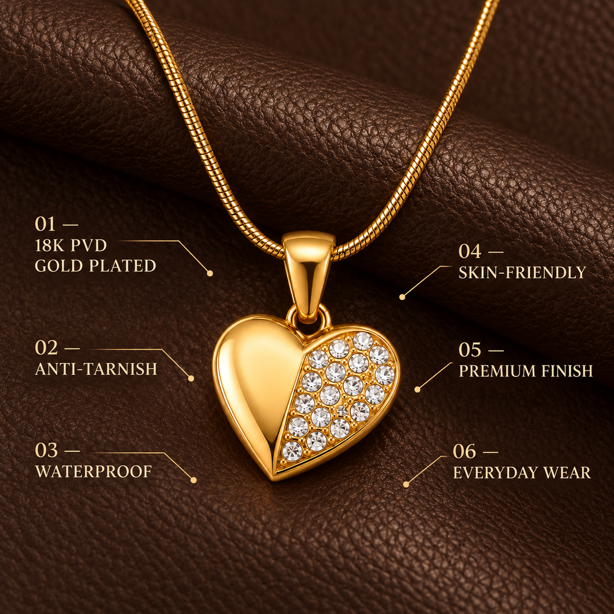 Harmony HALF-SPARKLE HEART Necklace | Gold-Tone - For Women | Includes: Necklace