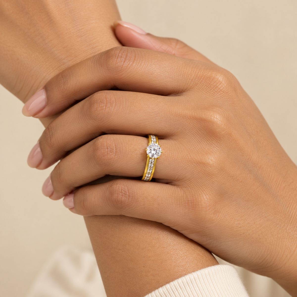 Classic Solitaire multi-Zircon Ring | 18K PVD Gold Plated- For Women | Includes: Ring