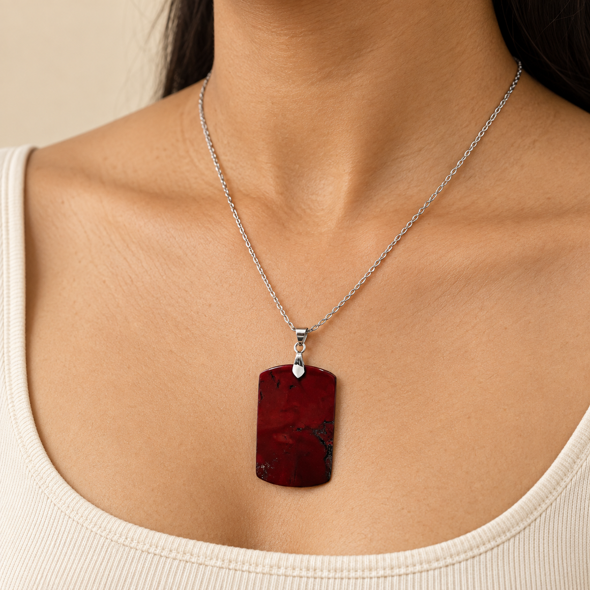 Vitality Red Jasper REAL Stone BOLD Necklace | Stainless Steel - For Women | Includes: Necklace