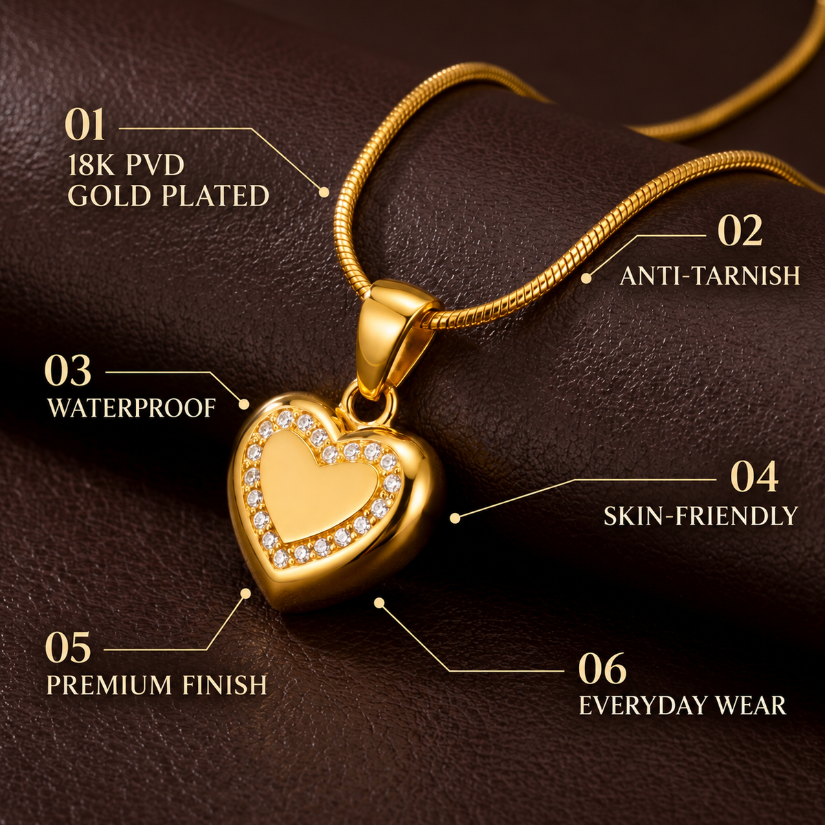 Evermore INNER HALO HEART Necklace | Gold-Tone - For Women | Includes: Necklace