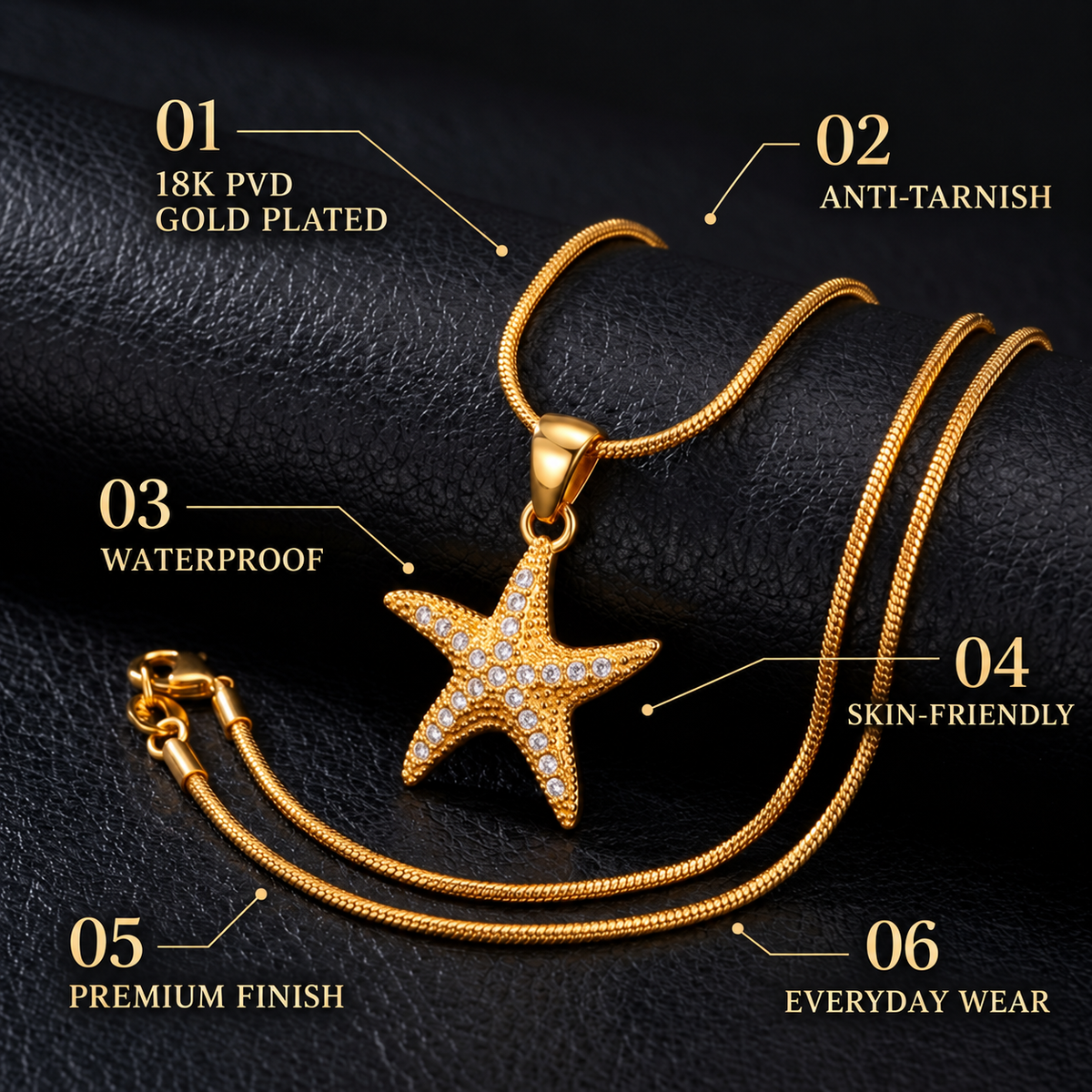 Ocean Sparkle STARFISH Necklace | Gold-Tone - For Women | Includes: Necklace