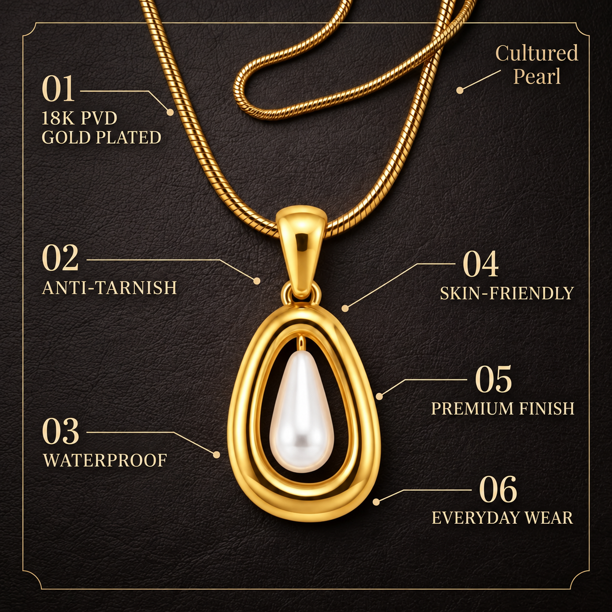 Elegance Pearl-Look TEARDROP Necklace | Gold-Tone - For Women | Includes: Necklace