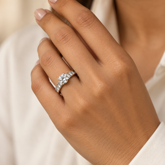 Classic Silverish Solitaire multi-Zircon Ring | PVD Plated Steel- For Women | Includes: Ring