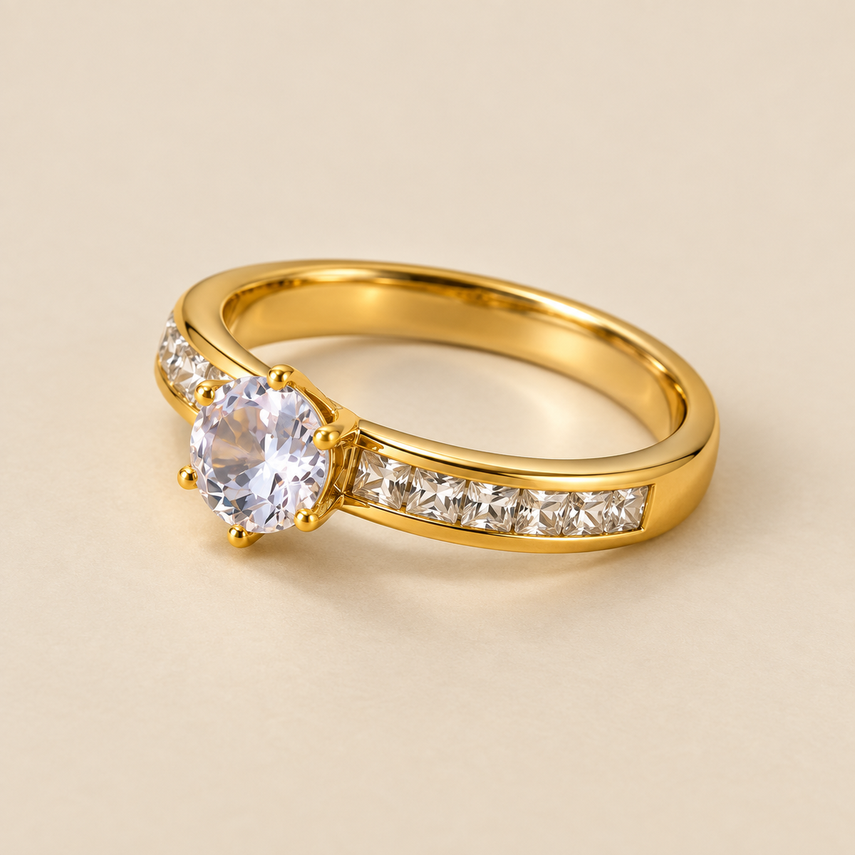 Classic Solitaire multi-Zircon Ring | 18K PVD Gold Plated- For Women | Includes: Ring