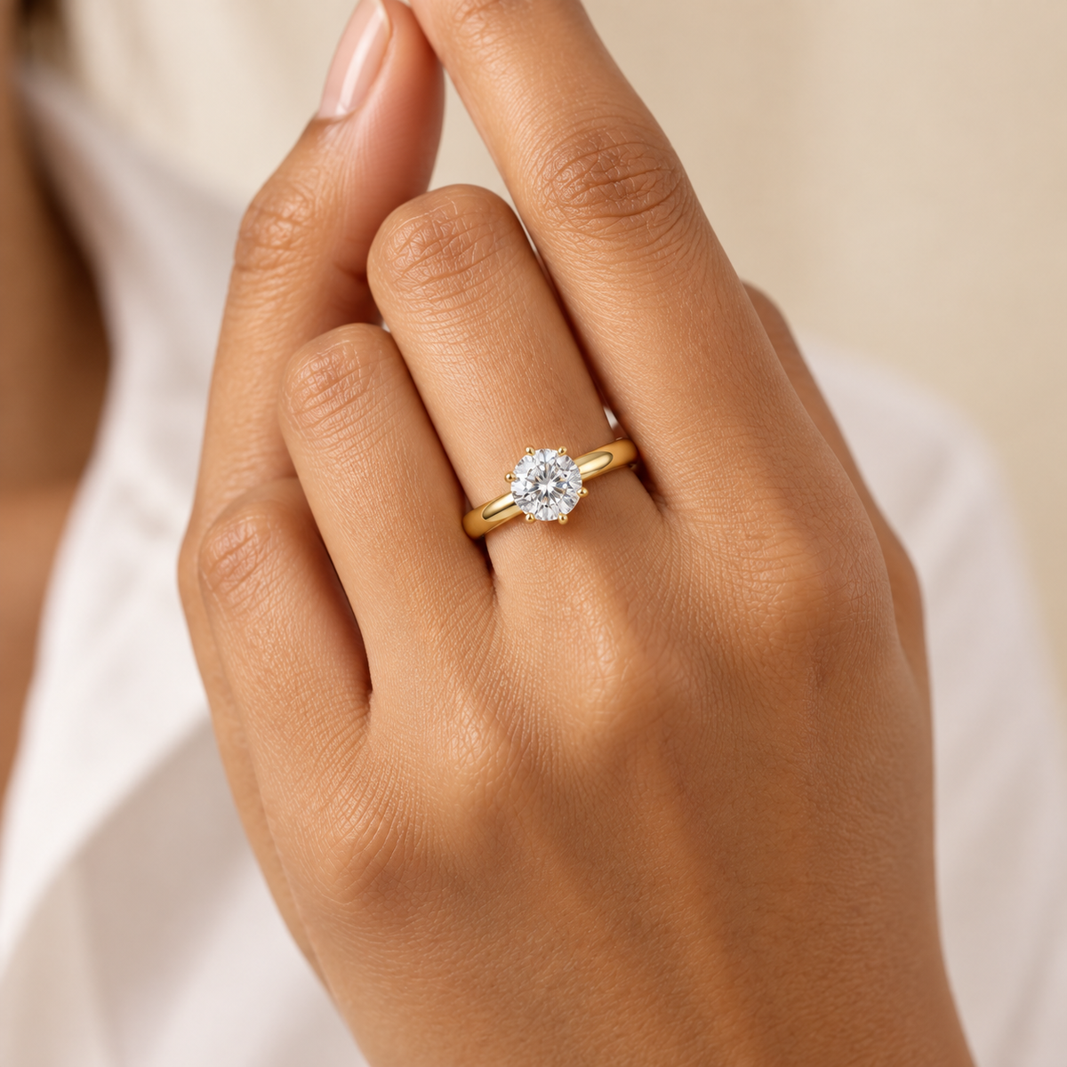 Classic Regular Solitaire Zircon Ring | 18K PVD Gold Plated- For Women | Includes: Ring