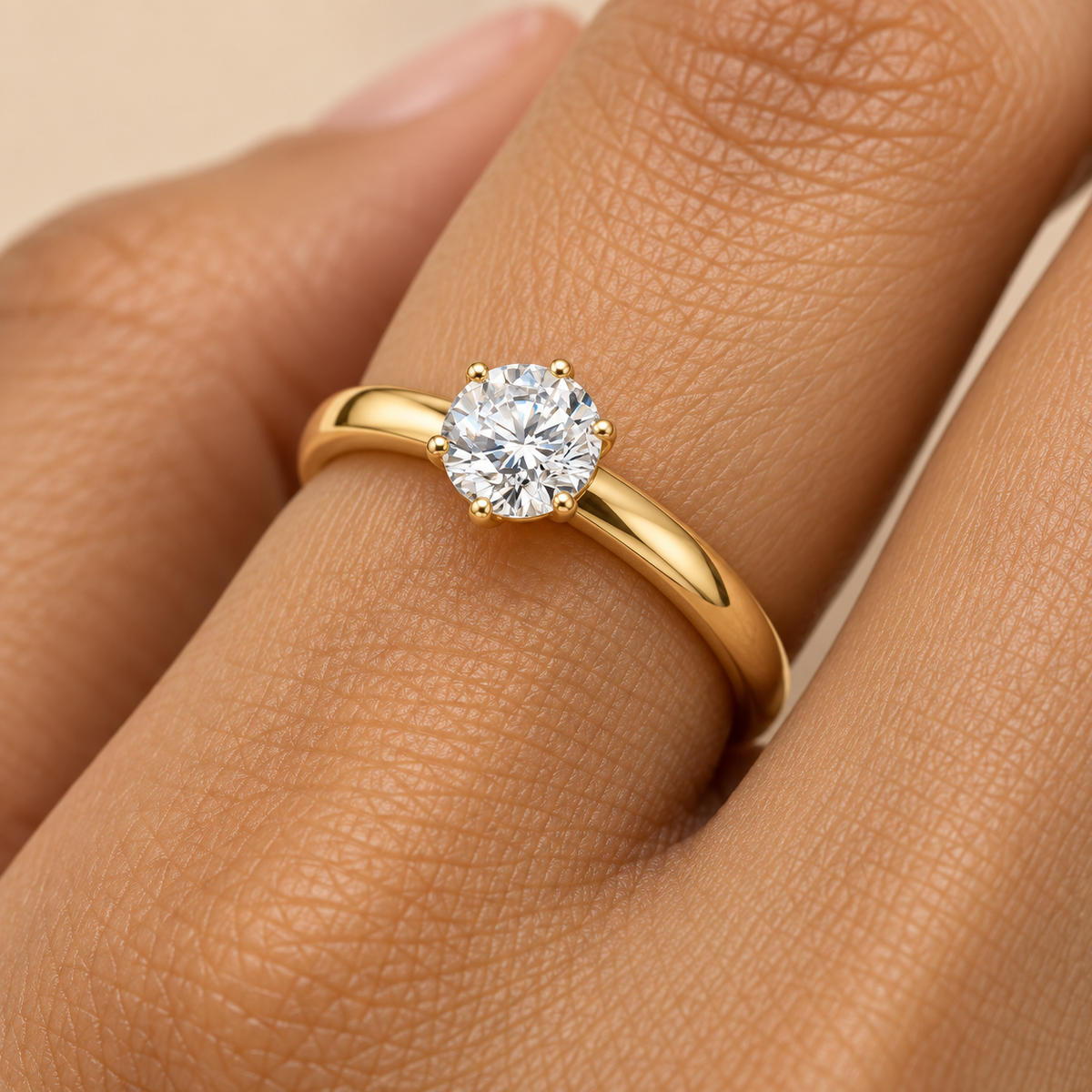 Classic Regular Solitaire Zircon Ring | 18K PVD Gold Plated- For Women | Includes: Ring