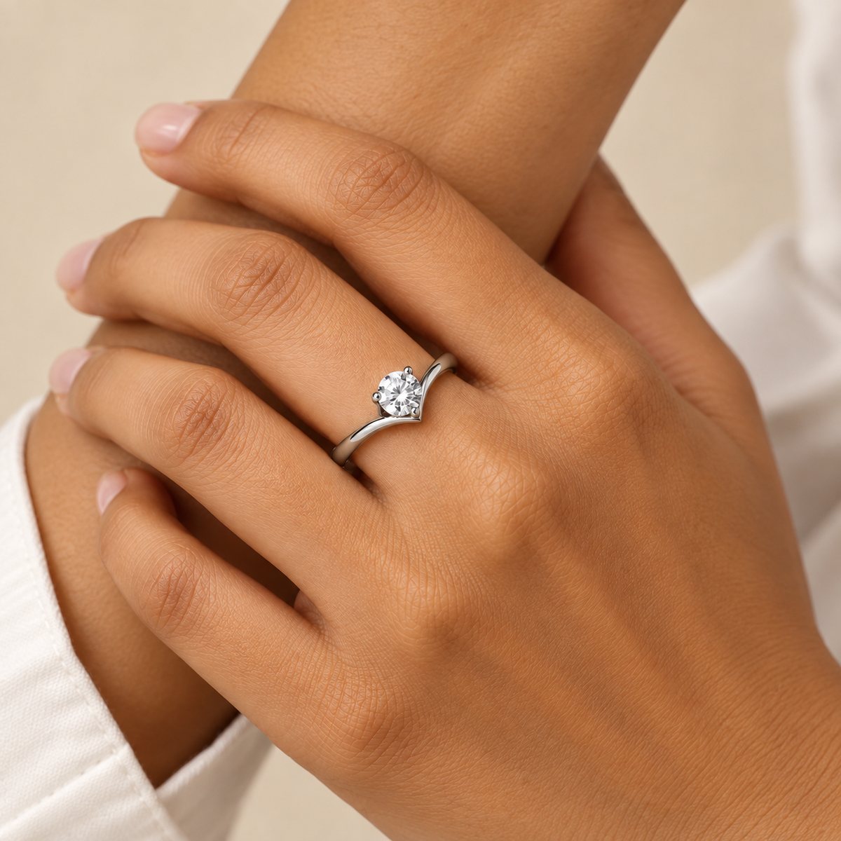 Hearty Silverish Dainty Solitaire Zircon Ring | PVD Plated Steel- For Women | Includes: Ring