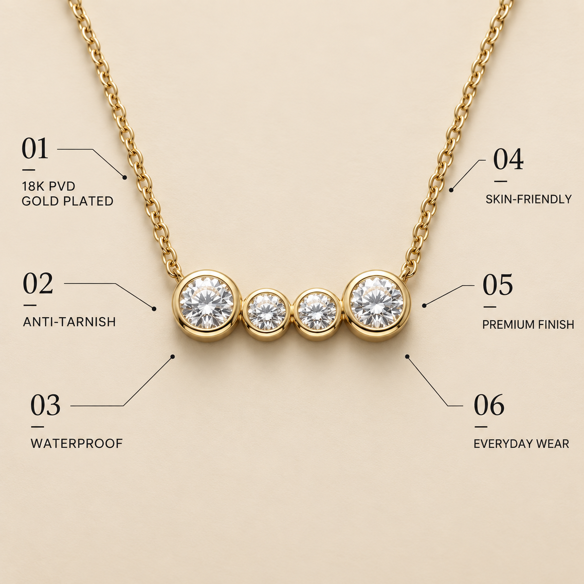 Quartet Clear FOUR-STONE Necklace | Gold-Tone - For Women | Includes: Necklace