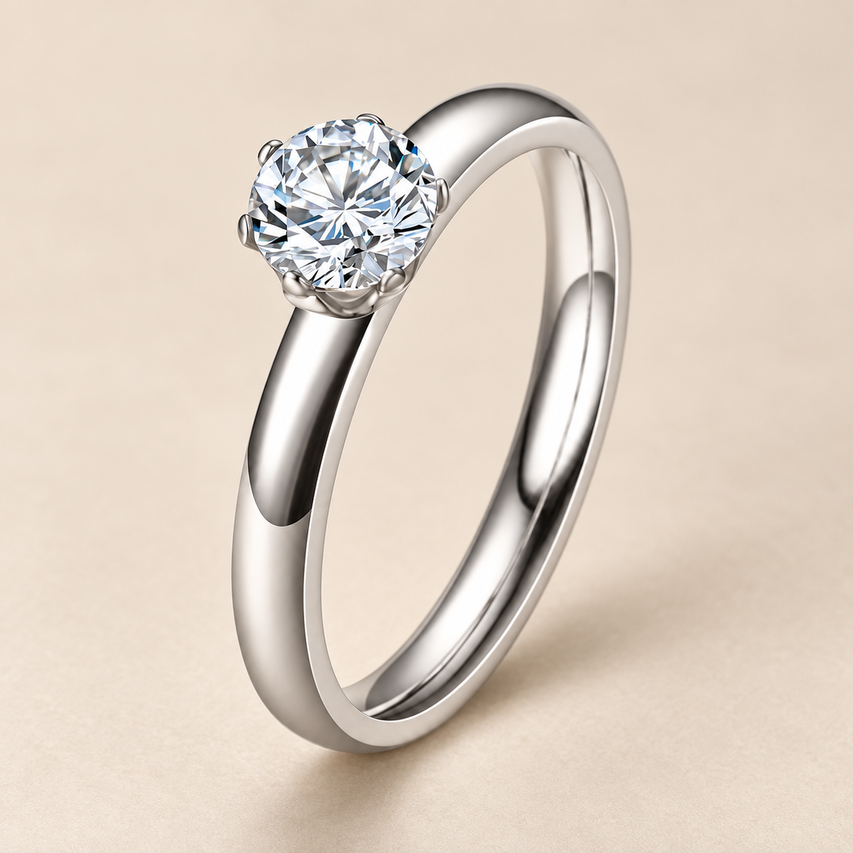 Classic Silverish Dainty Solitaire Zircon Ring | PVD Plated Steel- For Women | Includes: Ring