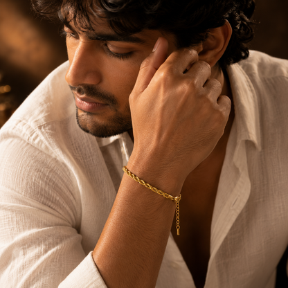 Golden Rope Flexi Size Steel Regular Bracelet (6MM) | 18K PVD Gold Plated- For Men | Includes: Bracelet