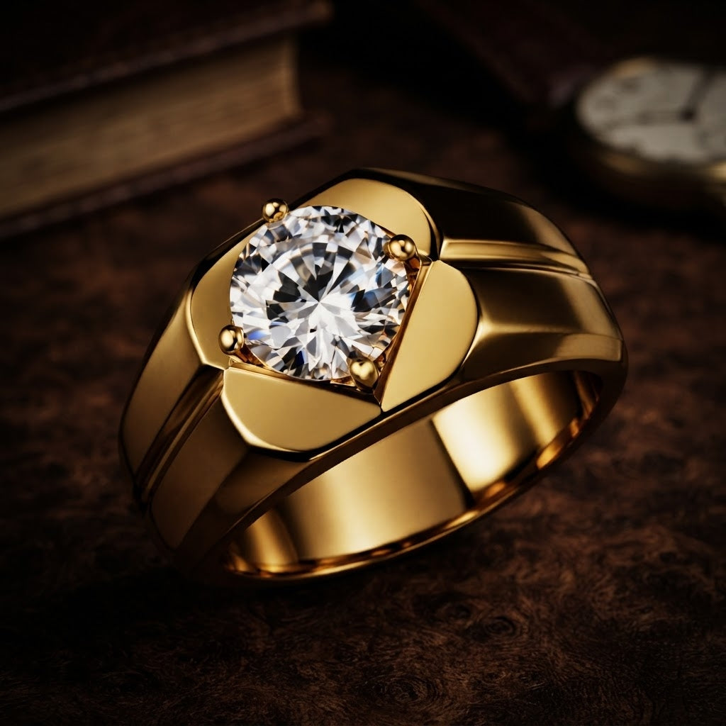 Regular Desiner Solitire Clear Zircon Ring | 18K Real Gold PVD Plated– For Men | Includes: Ring