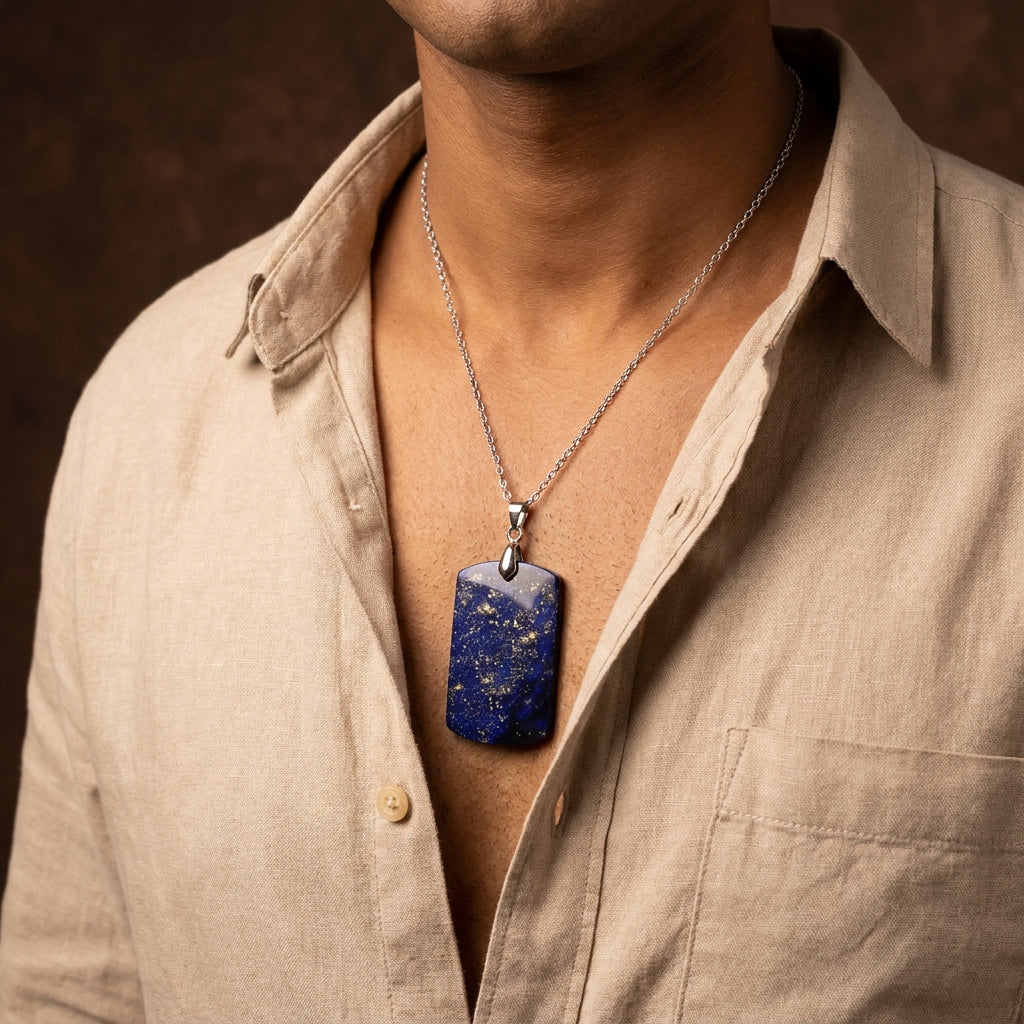 Lapis Lazuli REAL Stone Men's Necklace | Stainless Steel - For Men| Includes: Necklace