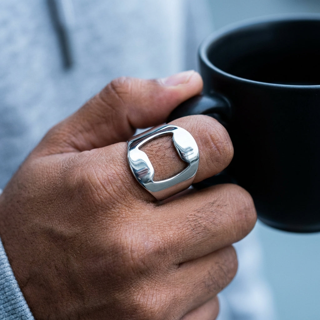 Funky Steel Bottle Opener Ring | REAL Steel– For Men | Includes: Ring