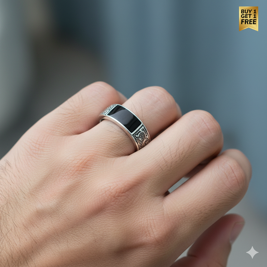 Black Zircon Designer Ring Flexi Size | Premium Alloy– For Men | Includes: Ring