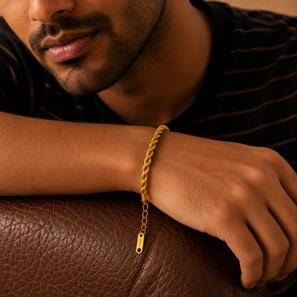 Golden Rope Flexi Size Steel Regular Bracelet (6MM) | 18K PVD Gold Plated- For Men | Includes: Bracelet