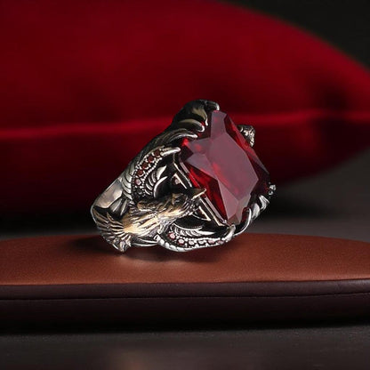 Eagle Passion Vintage Ring | Red Zircon - For Men | Includes: Ring