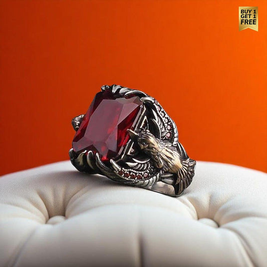 Eagle Passion Red Zircon Vintage Ring | Red Zircon - For Men | Includes: Ring