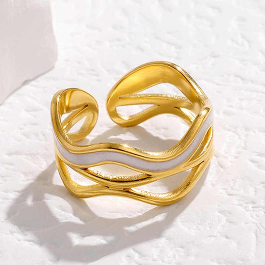 Wavy Statement Ring | PVD 18K Gold Plated, Stainless Steel, Water Proof - For Women | Includes: Ring
