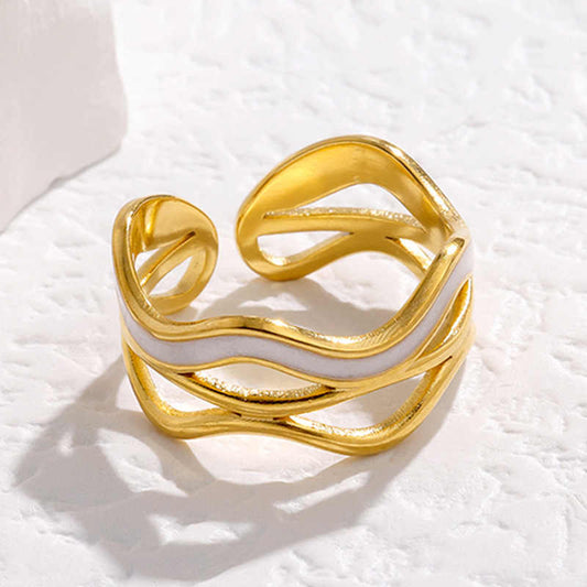 Wavy Statement Ring | PVD 18K Gold Plated, Stainless Steel, Water Proof - For Women | Includes: Ring