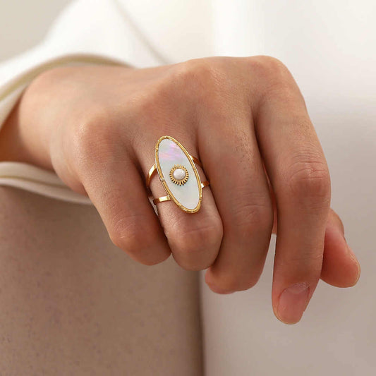 Sun Pearl Ring | 18K PVD Gold Plated - For Women | Includes: Ring