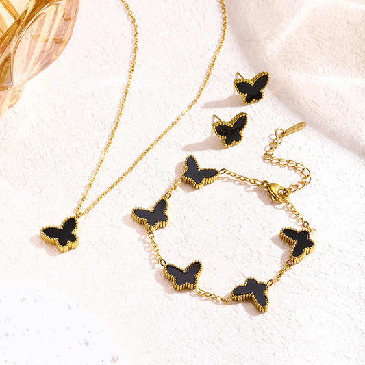 Midnight Butterfly Set | PVD 18K Gold Plated, Waterproof & Anti-tarnish - For Women | Includes: Necklace, Bracelet, Earrings