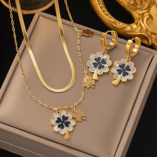 Floral Fusion Set | PVD 18K Gold Plated, Waterproof & Anti-tarnish- For Women | Includes: Necklace, Earrings