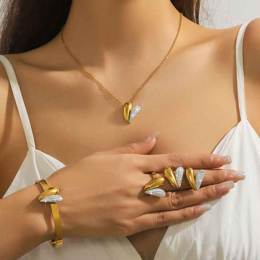 Amour Glow Set | PVD 18K Gold Plated, Water Proof- For Women | Includes: Necklace, Bracelet, Earrings, Ring