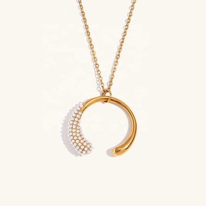 Chic Semi Round Necklace | 18K PVD Gold Plated - For Women | Includes: Necklace