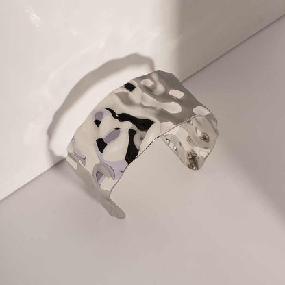 Hammered Cuff Bracelet | Silver PVD Plated - For Women | Includes: Bracelet