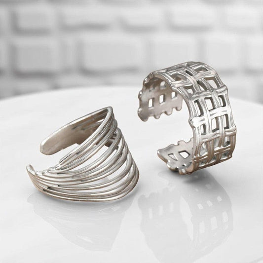 Radiant Duo Rings | Silver Plated Stainless Steal - For Women | Includes: Rings (Set of 2)
