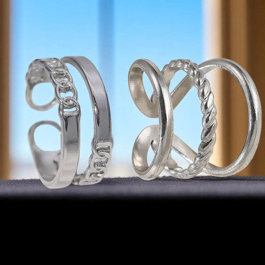 Elegant Duo Rings | PVD Silver Plated - For Women | Includes: Rings (Set of 2)