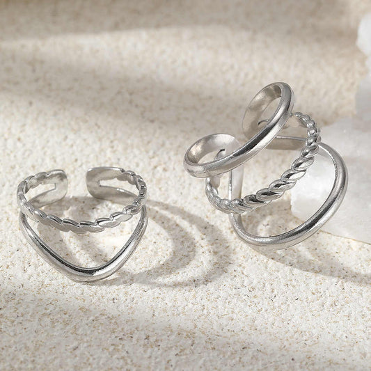 Chic Silver-Toned Rings | PVD Silver Plated - For Women | Includes: Rings (Set of 2)