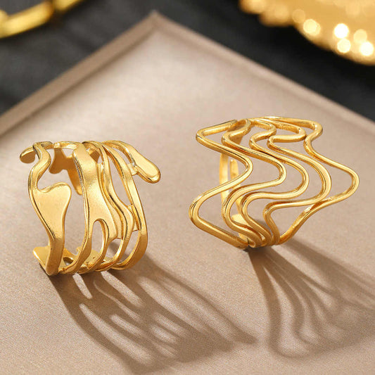 Golden Gleam Adjustable Rings | 18K PVD Gold Plated Stainless Steel - For Women | Includes: Rings (Set of 2)