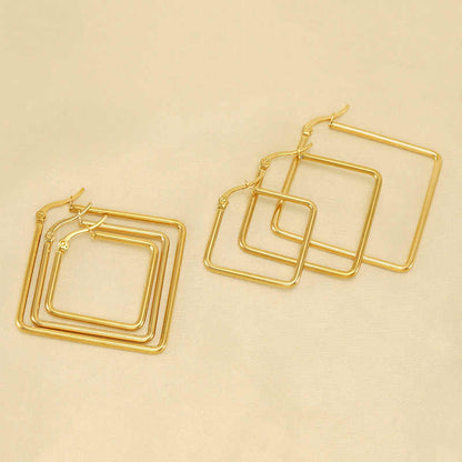 Modern Square Earrings | PVD 18K Gold Plated, Stainless Steel - For Women | Includes: Earrings
